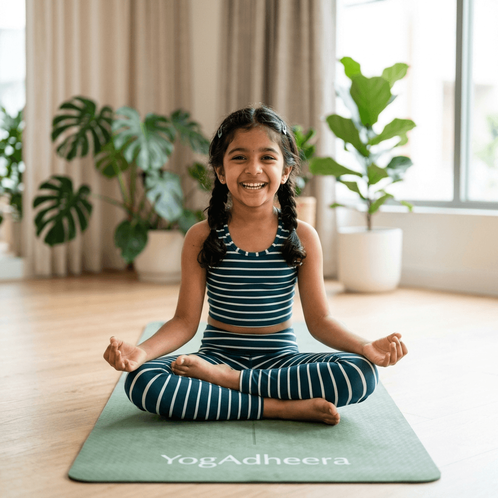 Yogli child practicing yoga happily
